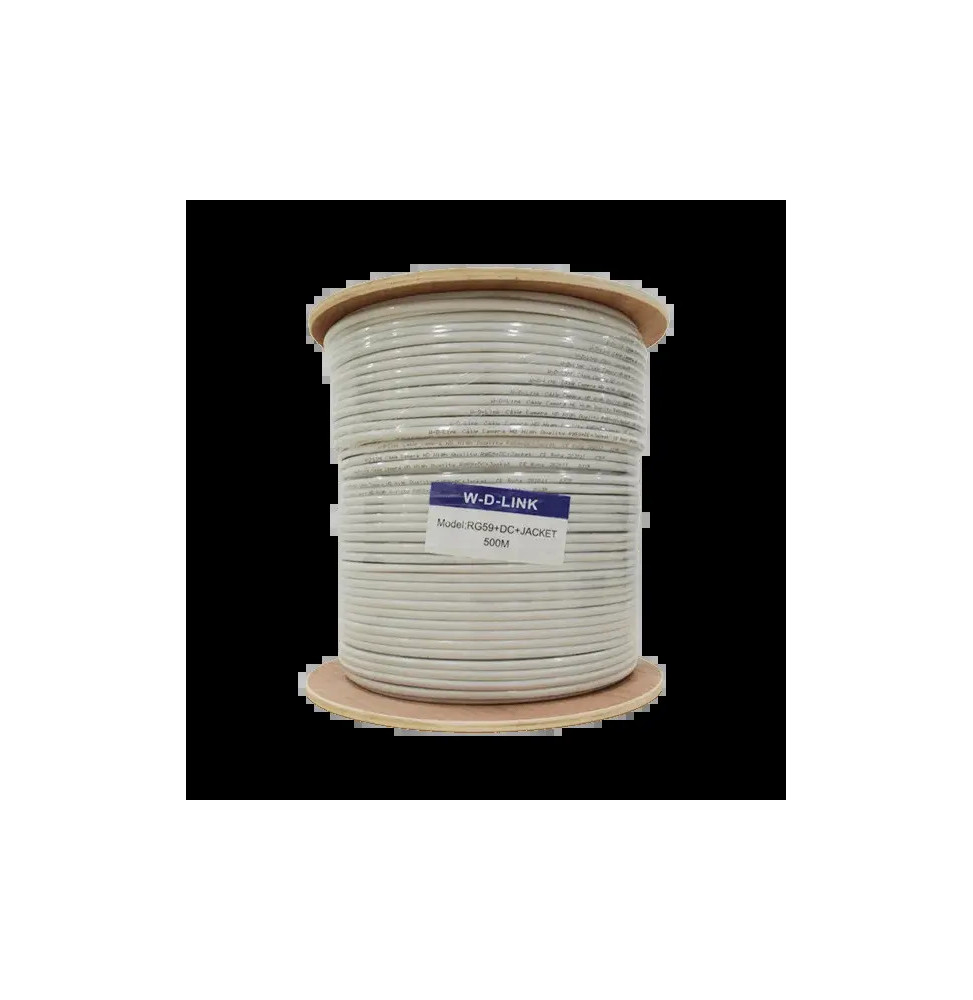 BOBINE DE CABLE DOUBLE BLANC  CAMERA 500M RG59 + DC+JACKET